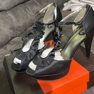 Guess black satin platform heels size 11